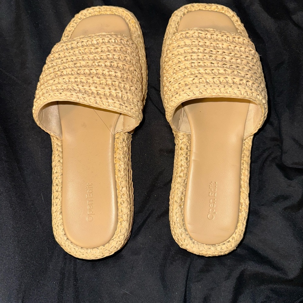Open Edit Gisella Platform Slide Sandals – Natural Raffia